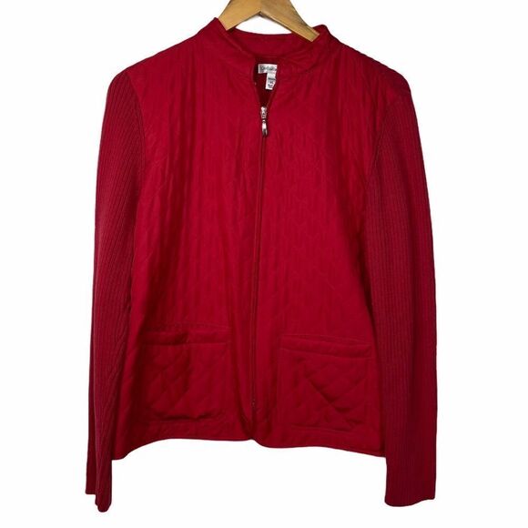 Petite Croft & Barrow Red Quilted Sweater Jacket - Picture 4 of 16